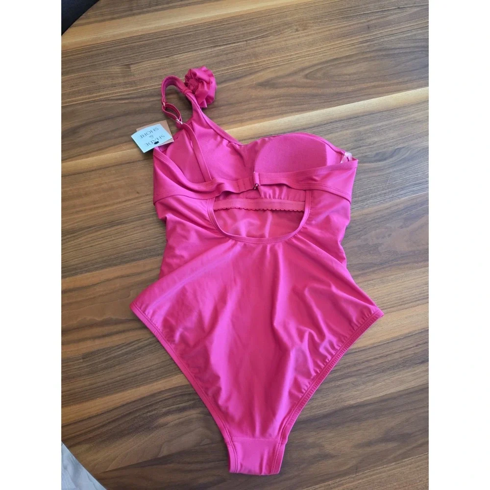 Pink Rosette One Shoulder Tummy Control One Piece Swimsuit Size L (247)